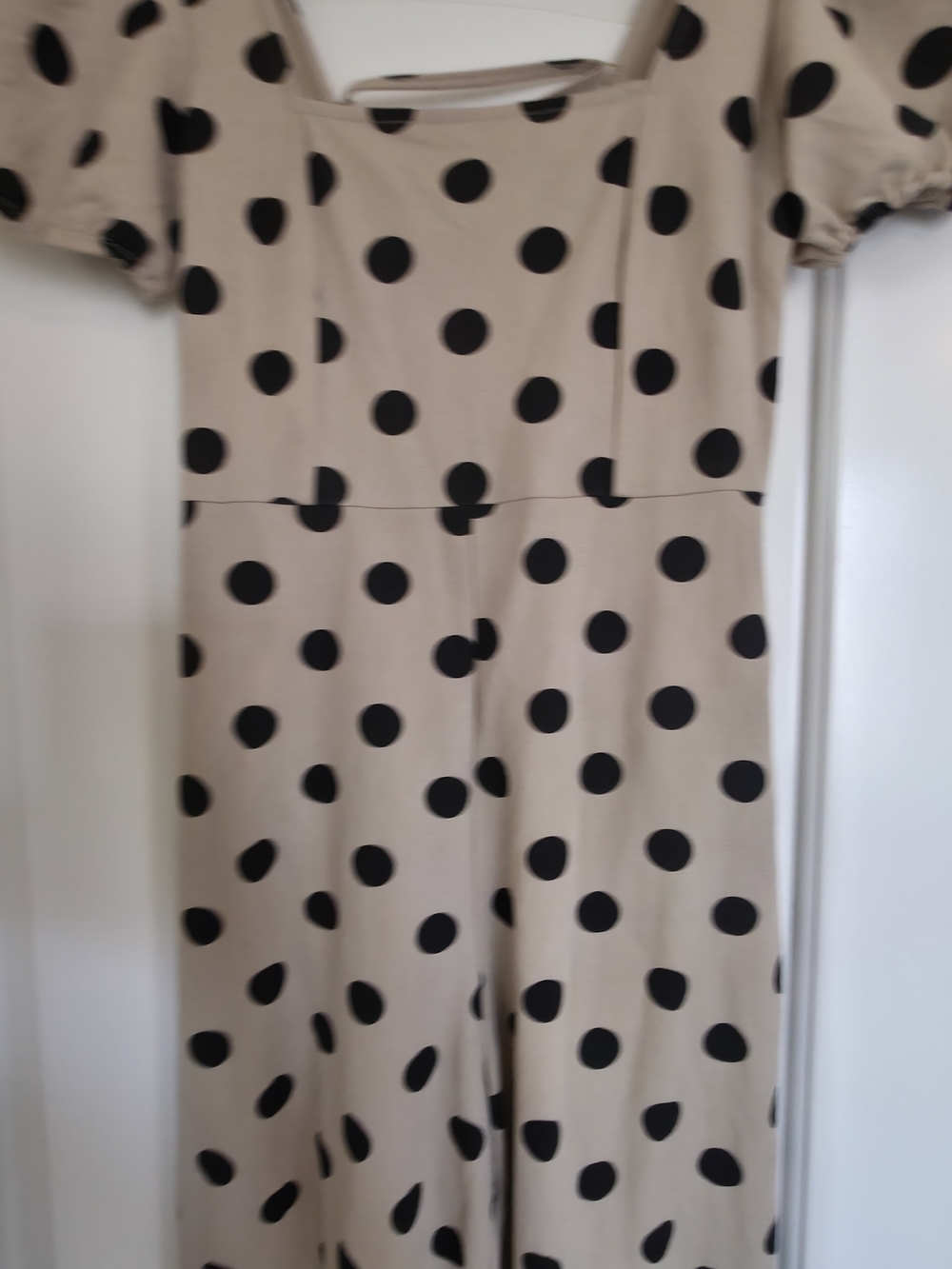 MANGO Beige Polka Dot Jumpsuit Wide Leg Puff Sleeve Old Money Resortwear Summer - Picture 3 of 8